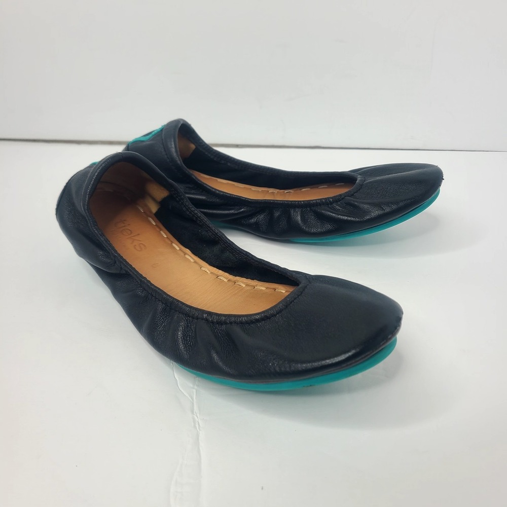 Tieks Gavrieli Folding Ballet Flats Black Matte Leather Shoes 8 Women's Travel